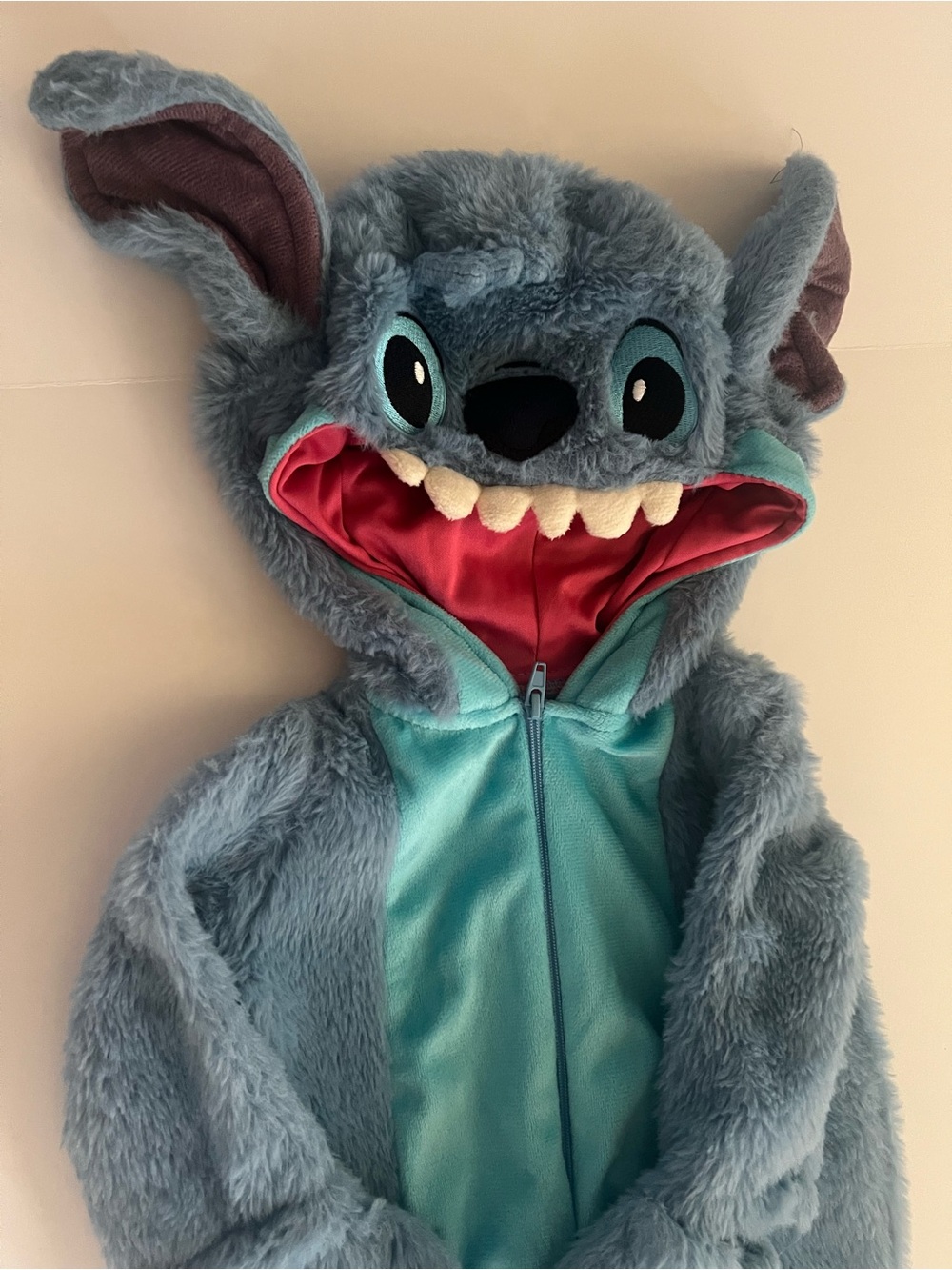 Disney Stitch Plush Blue Teal Hooded Costume with Pink Lining